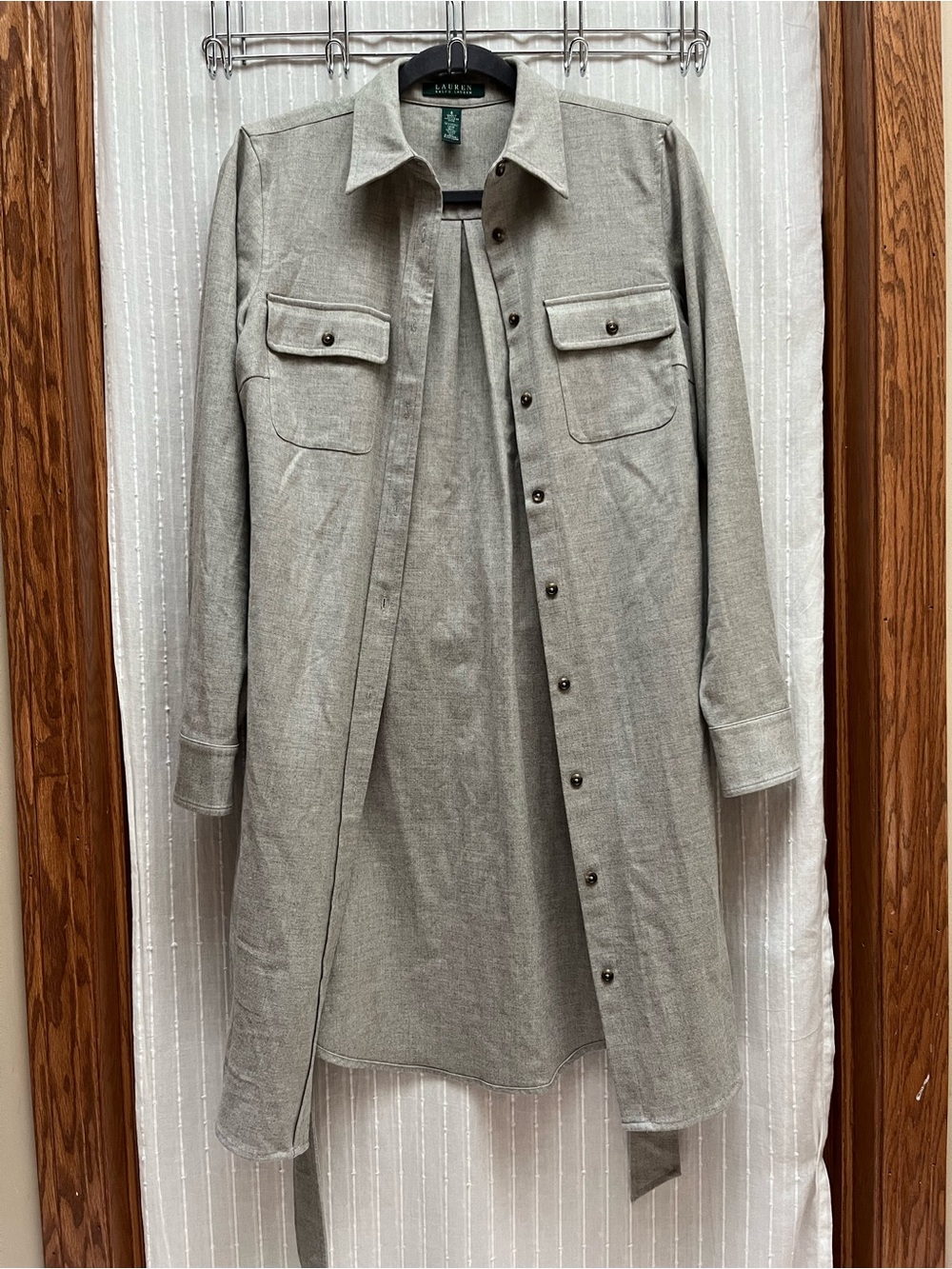 Lauren Ralph Lauren Wool Blend Shirt Dress Size 6 Gray Belted Collared Casual